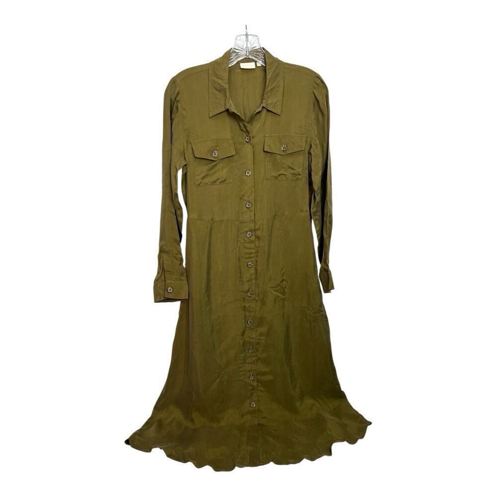 Spartina 449 Peyton Button Front Shirt Dress Deep Olive XS